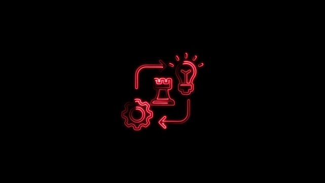 Neon user workflow automation process with cogwheel gear outline and dark background