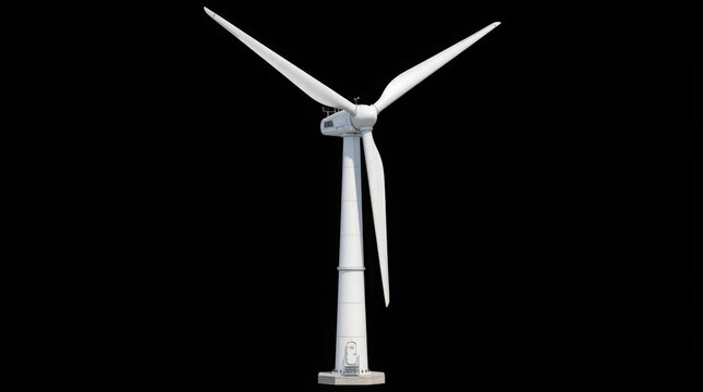 White wind turbine isolated on black background for renewable energy and power generation