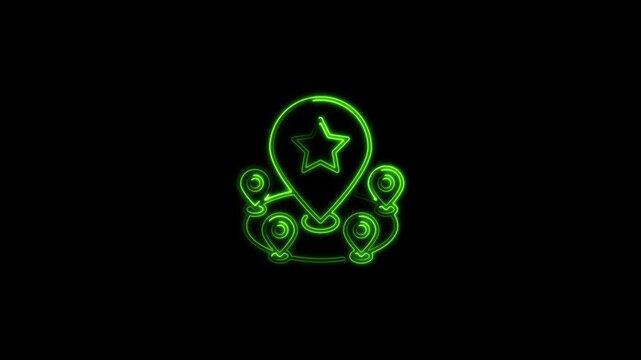 Glowing neon line Police badge icon isolated on black background. Sheriff badge sign. Shield with star symbol. 4K Video motion graphic animation