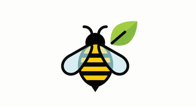 Bee Icon with Leaf Graphic Illustration.