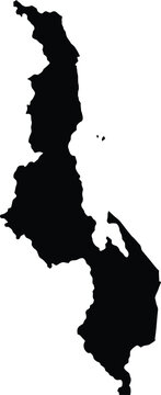 Malawi map black silhouette isolated on transparent background for educational and travel design.