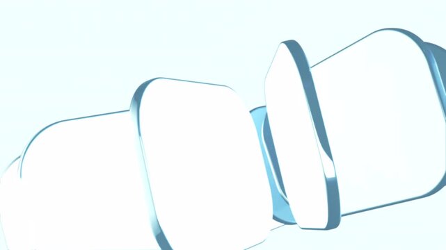 Abstract 3D glossy square plates floating in digital space, minimalist light blue glass panels for modern technology interface background design