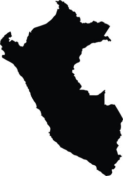 Peru country map silhouette solid black shape isolated on transparent background for designers.