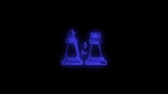 Glowing neon line Chess icon isolated on black background. Business strategy. Game, management, finance. 4K Video motion graphic animation