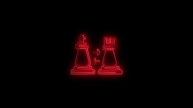 Glowing neon line Chess icon isolated on black background. Business strategy. Game, management, finance. 4K Video motion graphic animation
