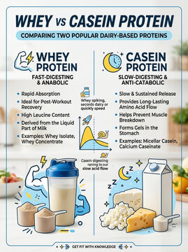 Educational Infographic Comparing Whey vs Casein Protein Benefits and Differences