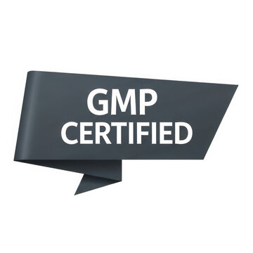GMP Certified badge sign on a grey ribbon banner label isolated on transparent background