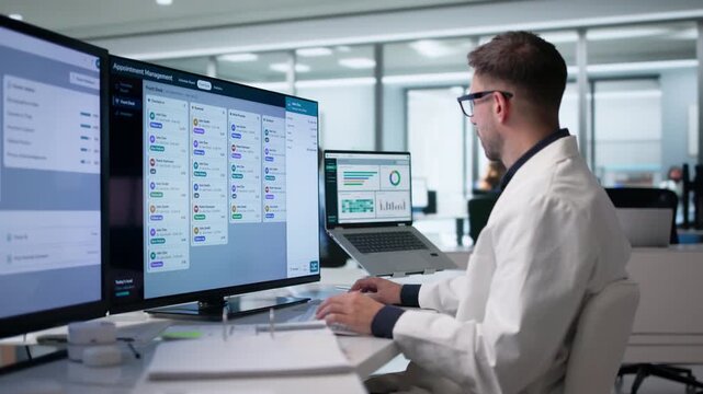 Physician Uses Scheduling Software On Desktop