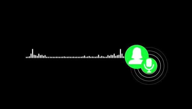 Virtual female character interview voice animation voice recording and podcast mic microphone button icon animation video.