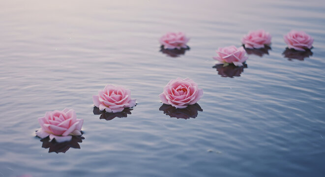 Pink Rose on Calm Water