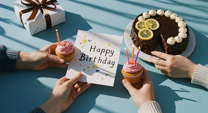 Birthday Celebration with Cake and Cupcakes