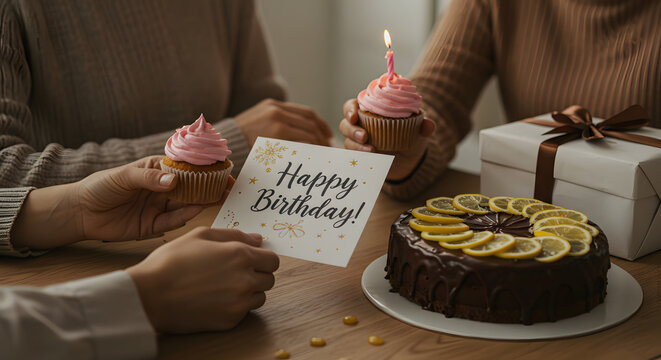 Birthday Celebration with Cake and Cupcakes