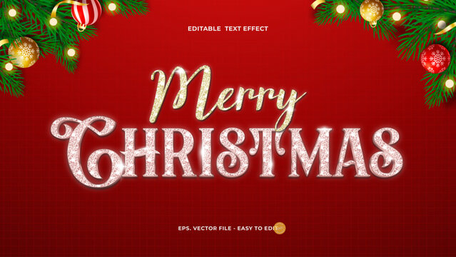 Merry Christmas Editable Text Effect with Silver Glitter Typography