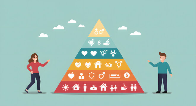Human Figure Stands Beside Color Pyramid