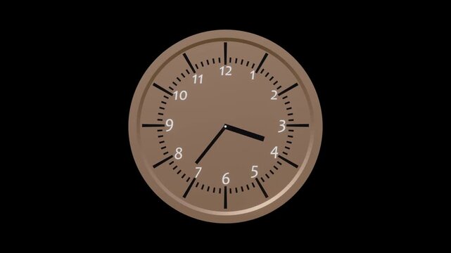 Brown analog clock animation with spinning hands showing passage of time on black background