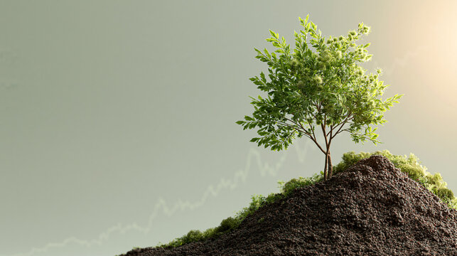Investment Growth Symbol with Young Tree on Soil and Minimal Graph