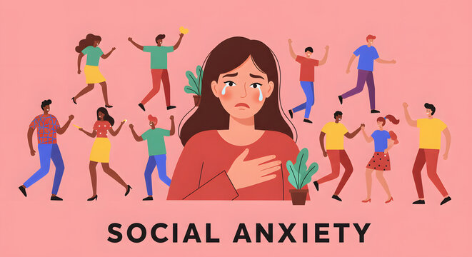 Social Anxiety Scene with Worried Girl