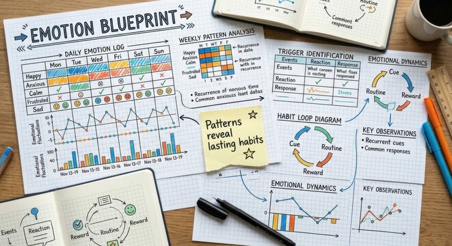 Blueprint diagram for weekly pattern analysis and habit loop formation