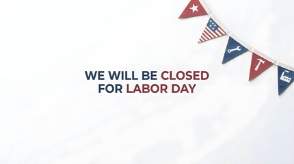 Fototapeta premium Labor day holiday sign with decorative bunting flags featuring american symbols isolated on white background