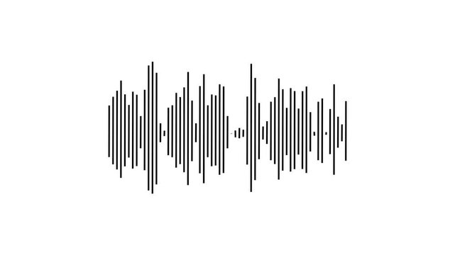 Music sound wave visualization on white background, animated audio spectrum waveform, digital interface element, isolated animation, seamless loop 4k video