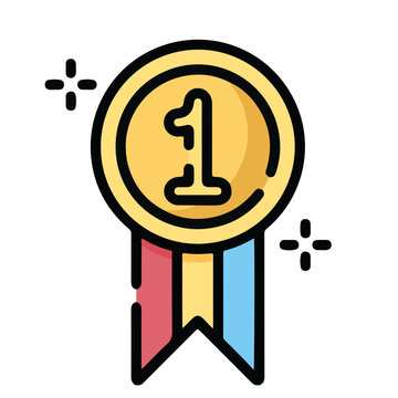 Gold medal award ribbon flat icon