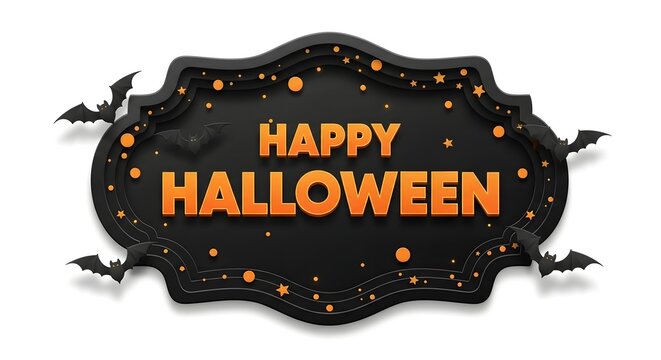 Happy halloween greeting sign with bats and stars isolated on white background