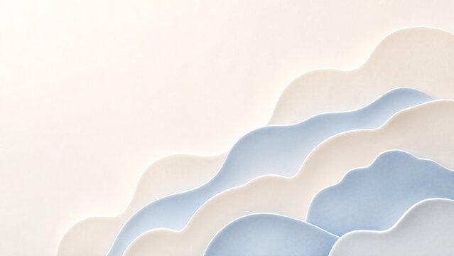 Minimalist paper cut background, abstract wavy layers in beige and blue, elegant textured paper craft with copy space