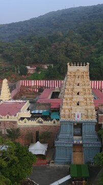 Vertical Aerial View of Simhachalam Temple Visakhapatnam India