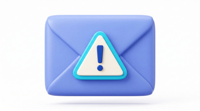 3d render of a blue envelope icon with a warning sign, representing an important email, notification, or alert, isolated on white background