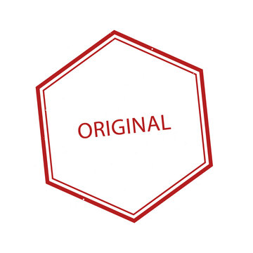 Red grunge hexagonal stamp with original text isolated on transparent background