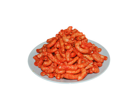 Spicy Crunchy Fried Macaroni Snack Served On White Plate