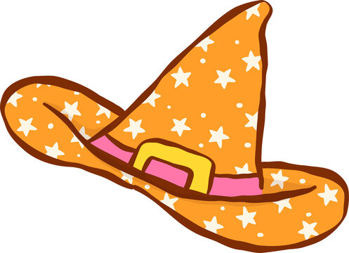Cute Halloween Orange Starry Wizard Witch Hat Cartoon Hand Drawn Illustration