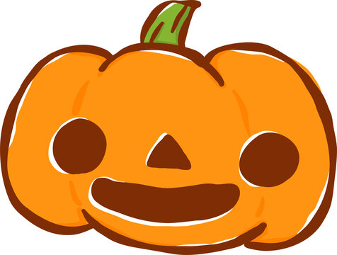 Kawaii Halloween Orange Pumpkin Hand Drawn Illustration