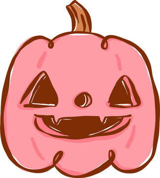 Kawaii Pink Halloween Pumpkin Hand Drawn Illustration