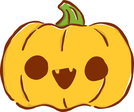 Kawaii Yellow Halloween Pumpkin Hand Drawn Illustration