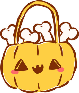 Cute Pumpkin Halloween Candy Basket Hand Drawn Cartoon