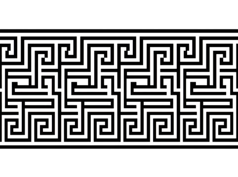 Greek key pattern forms a black and white geometric meander border against a plain background.