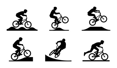 Fototapeta premium BMX Bike Rider Silhouettes, Extreme Sports Action, Bicycle Trick Set, Vector Graphics