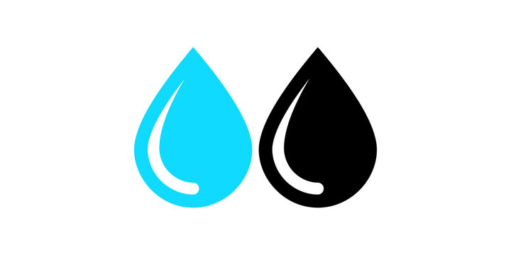 Two water drop shapes in contrasting colors, one blue and one black, presented against a transparent background.