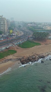 Vertical Aerial View of Visakhapatnam Beach India