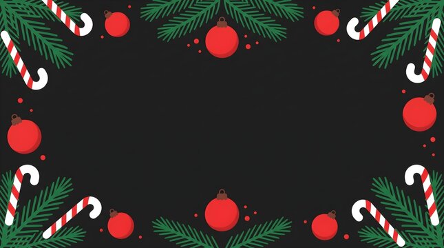 Christmas holiday greeting card background featuring festive candy canes pine branches and red baubles