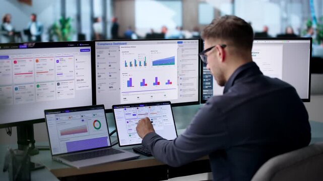 Data Privacy Officer Reviews Compliance Reports On Laptop