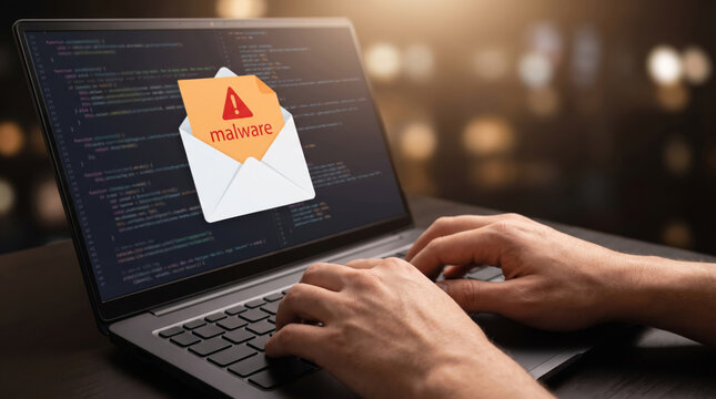 Cybersecurity email malware spam laptop hacker. hacker phishing scam attack. cyberspace online electronic mail, virus threat alert warning, security protection