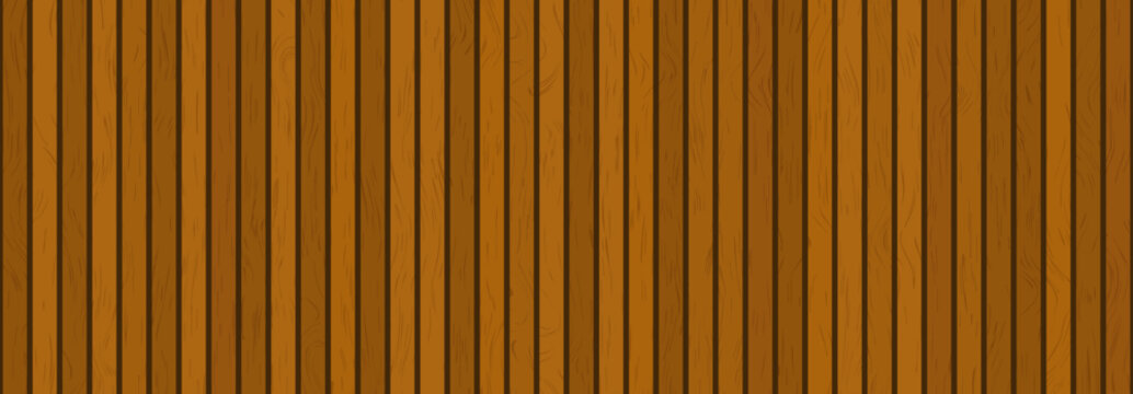 Wooden panel wall seamless pattern. Vertical brown wood slat divider. Oak plank board cladding surface with gaps. Rustic timber batten texture backdrop for interior decoration background. Vector