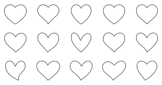 Heart outline icon collection with love, romance, valentine, wedding, relationship and affection symbols for social media, greeting cards, websites, apps and creative designs.