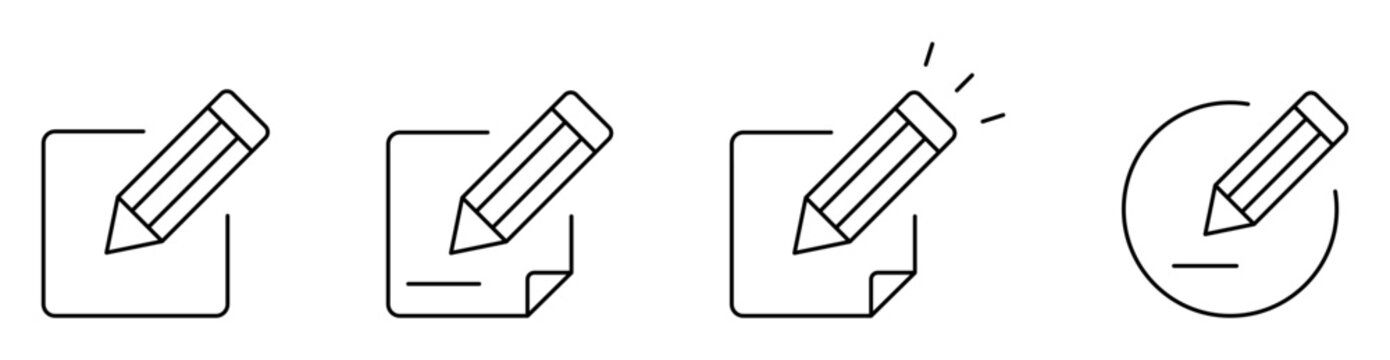 Pencil icon set. Ideal for edit, note, document, write, create, modify, text editor, UI, UX, web, mobile apps, CMS, forms, and productivity software.