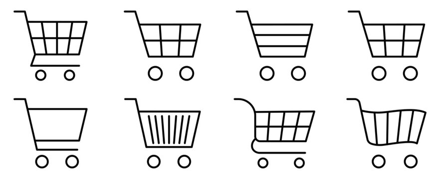Shopping cart icons for ecommerce, retail, online stores, checkout, marketplace, website, mobile app, and UI design.
