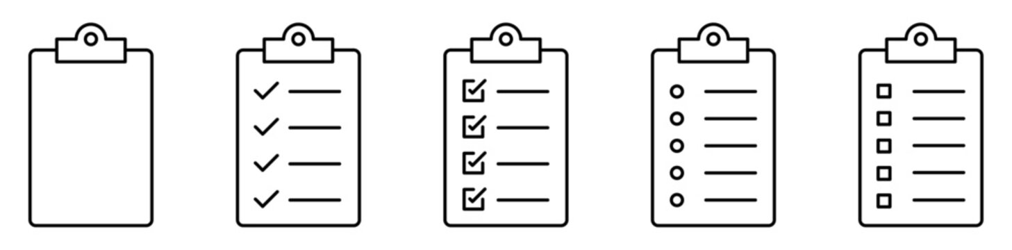 Clipboard Checklist  Icon Set for Task Management Planning and Document Organization.