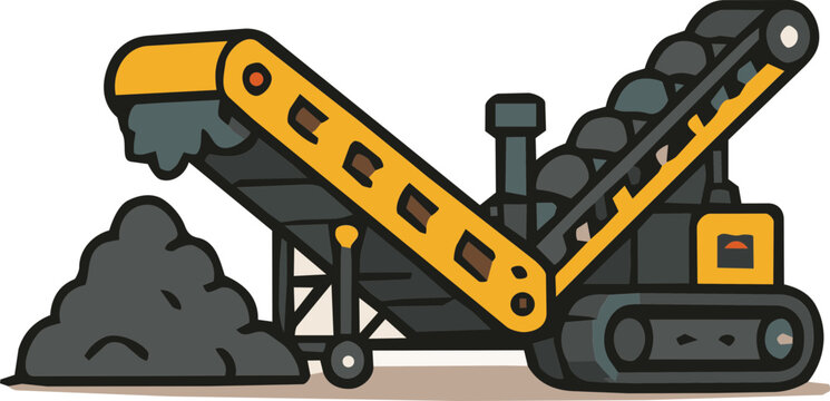 Cute cartoon mining stone conveyor belt machinery icon vector