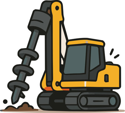 Cute cartoon mining drilling rig construction machinery icon vector